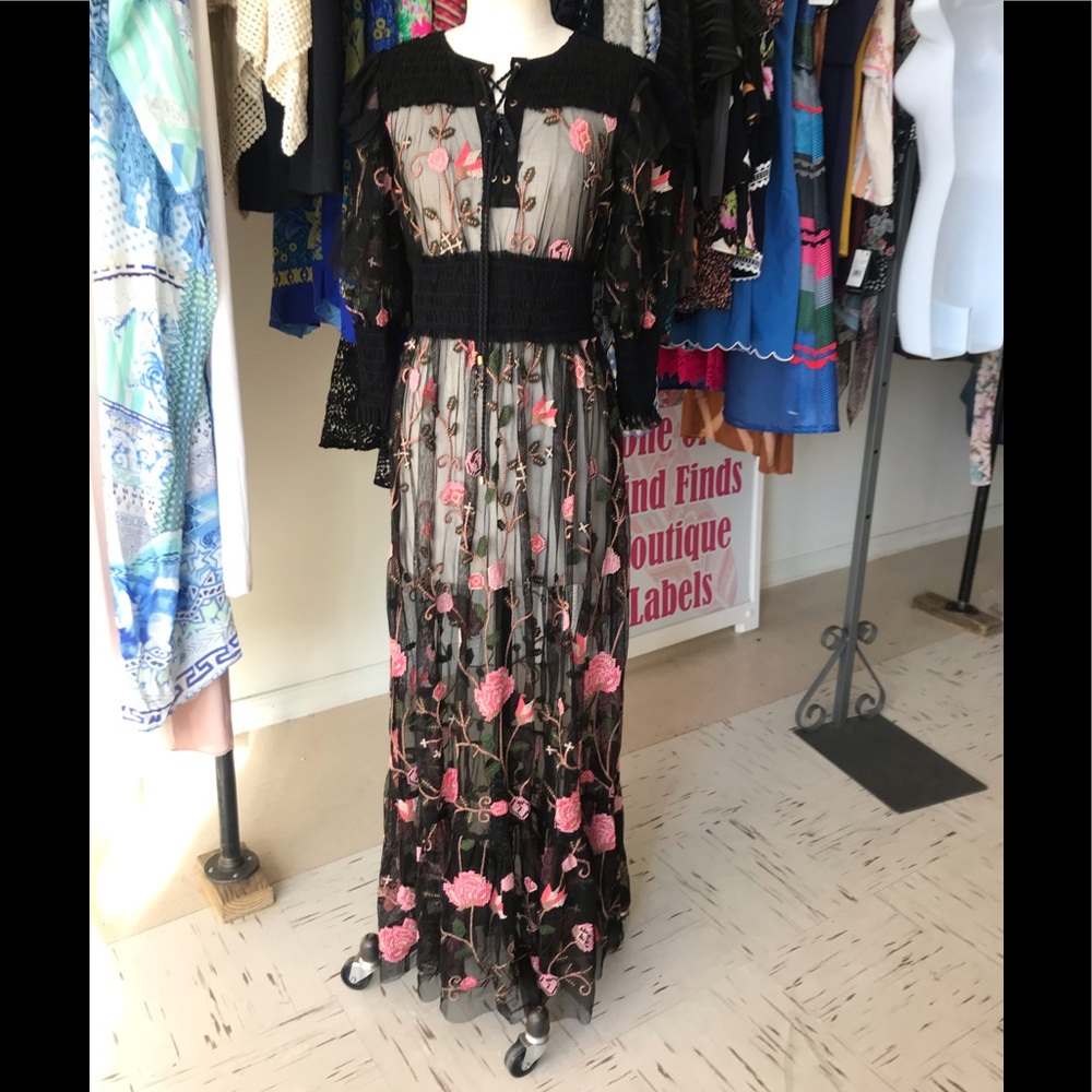 Sheer Needlepoint Mesh Embroidered Dress